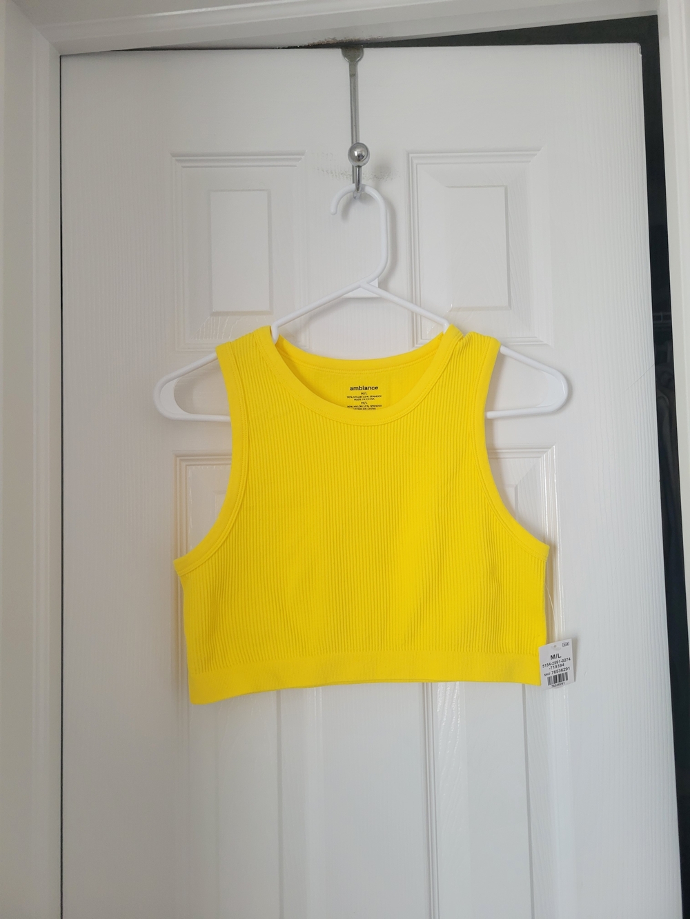 Ambiance Women's Yellow Ribbed Cropped Tank Top Size M